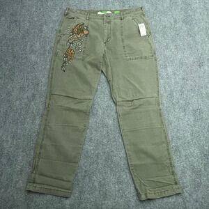 Anthropologie Pants Womens 30 (34x27) The Wanderer Floral Embroidered Green‎